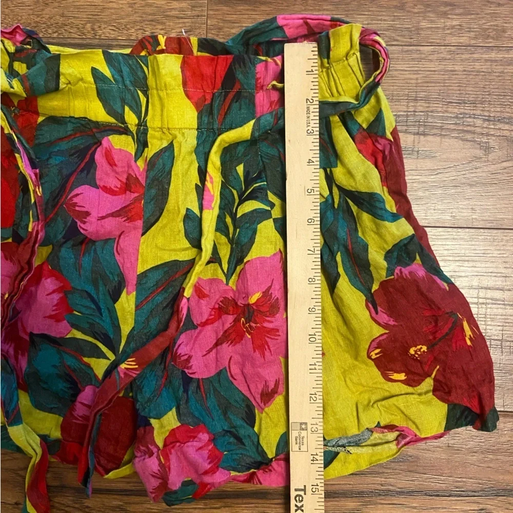 Zara Linen Print Yellow Pink Tropical Floral Bermuda Shorts M beach vacation
